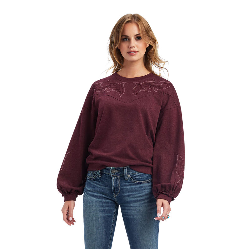 Ariat Sweatshirt Damen - Stitched Crew DunkelRot ( CFKHX-9316 )